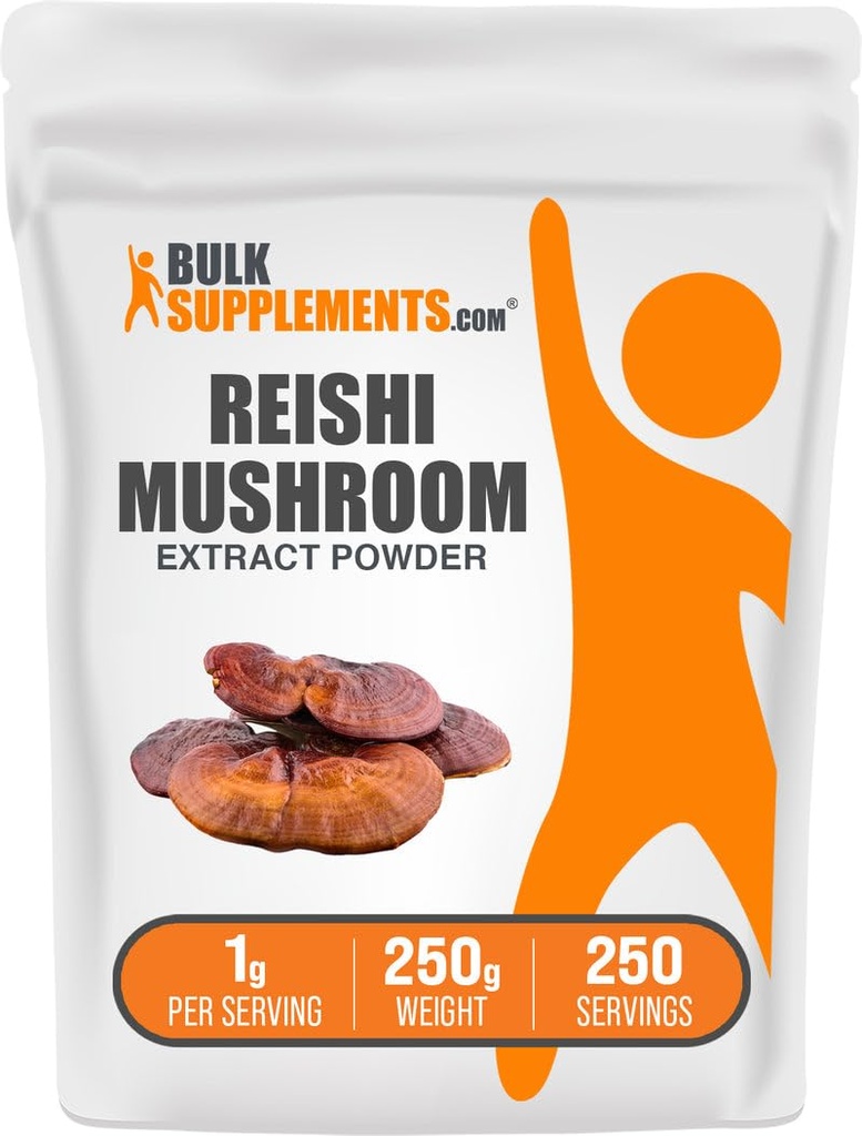 BulkSupplements.com Reishi Mushroom Extract Powder - Reishi Mushroom Powder, Supplement for Globally Well-Being - Gluten Free, 1g por serviço, 250g (8.8 oz) (Pack of 1)
