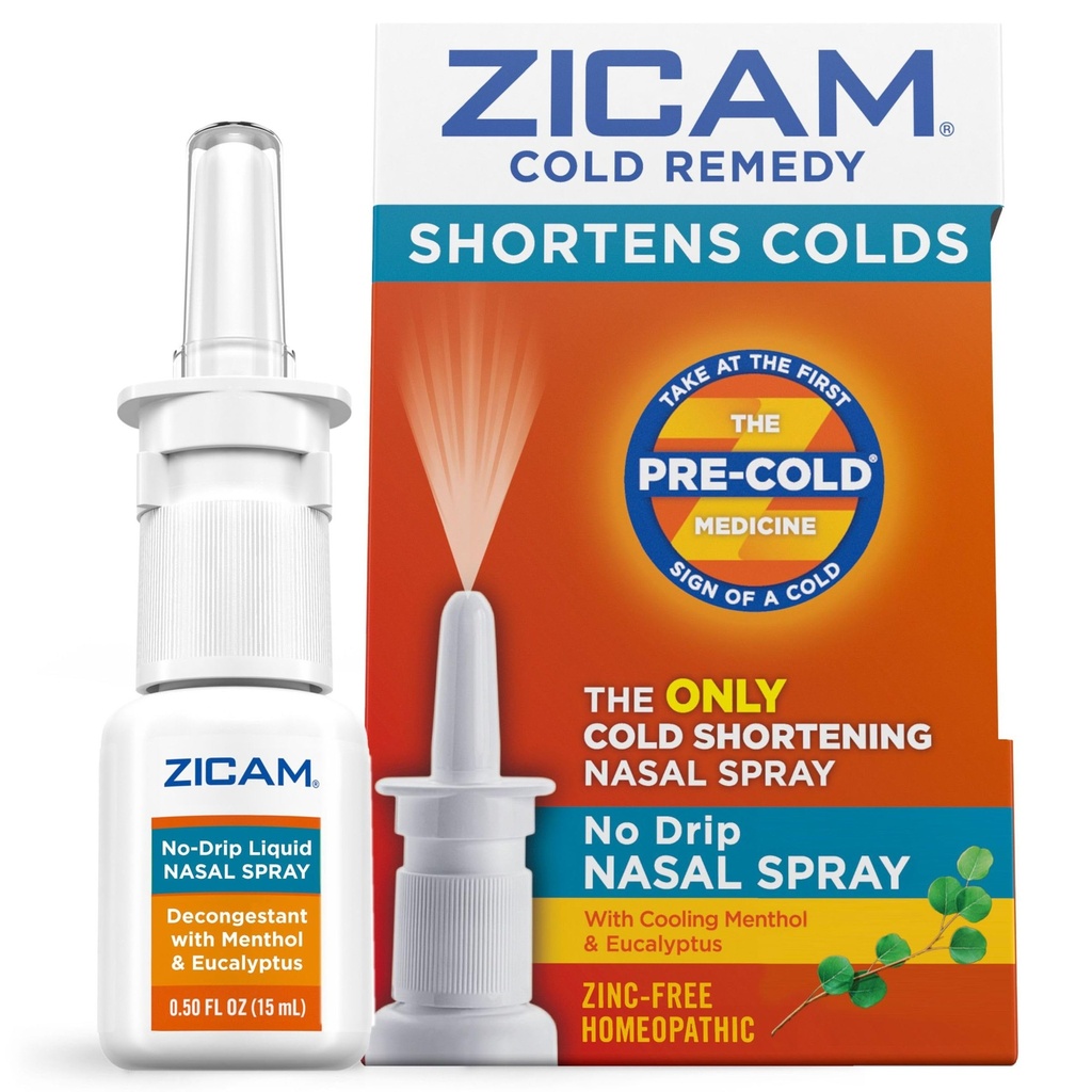 Zicam Cold Remedy No-Drip Nasal Spray com Refrigeração Menthol & Eucalyptus, Homeopático, Livre de Zinco, Medicina Pré-Fria, Encurta Duração do Frio, 0,5 Onça