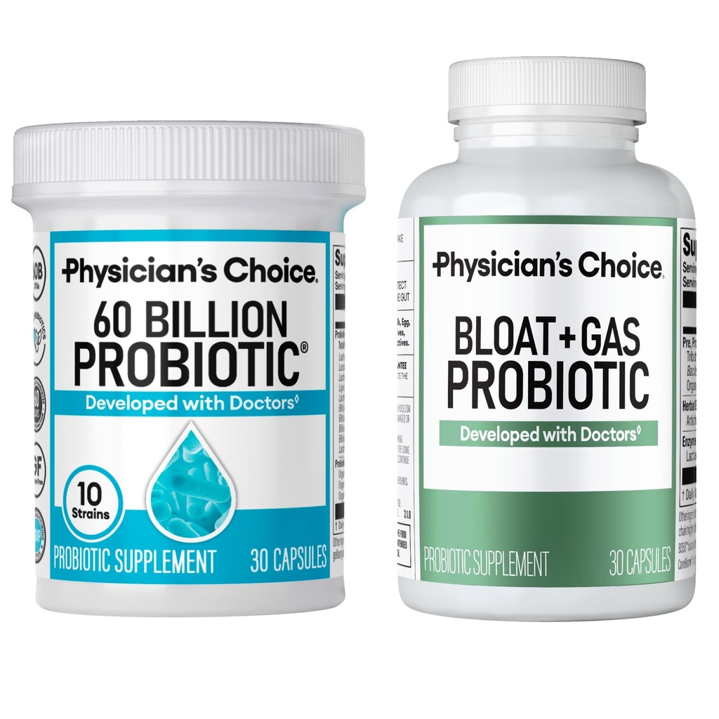 Escolho médico Bloat & Gás Probiótico 30ct + 60 Bilhões Probiótico 30ct - Conjunto de Bem-Estar Digestivo