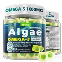 2 Pacote Algas Omega 3 chicletes 1000mg, planta baseada DHA 460mg & EPA 230mg, Omega 3 óleo de peixe Alternativa para adultos, Mais metilfolato, Vitamina B12, Fosfatidilserina, Sem gosto de peixe, Vegan, Açúcar livre