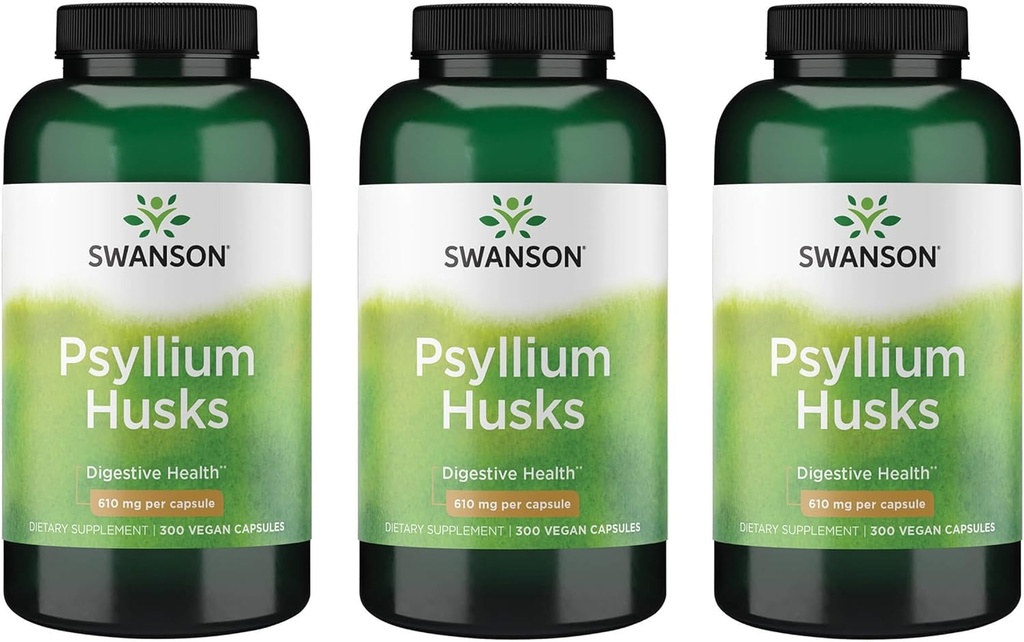 Swanson Psyllium Husk Suplemento de fibra dietética 610 mg 300 Cápsulas - (3 embalagem)