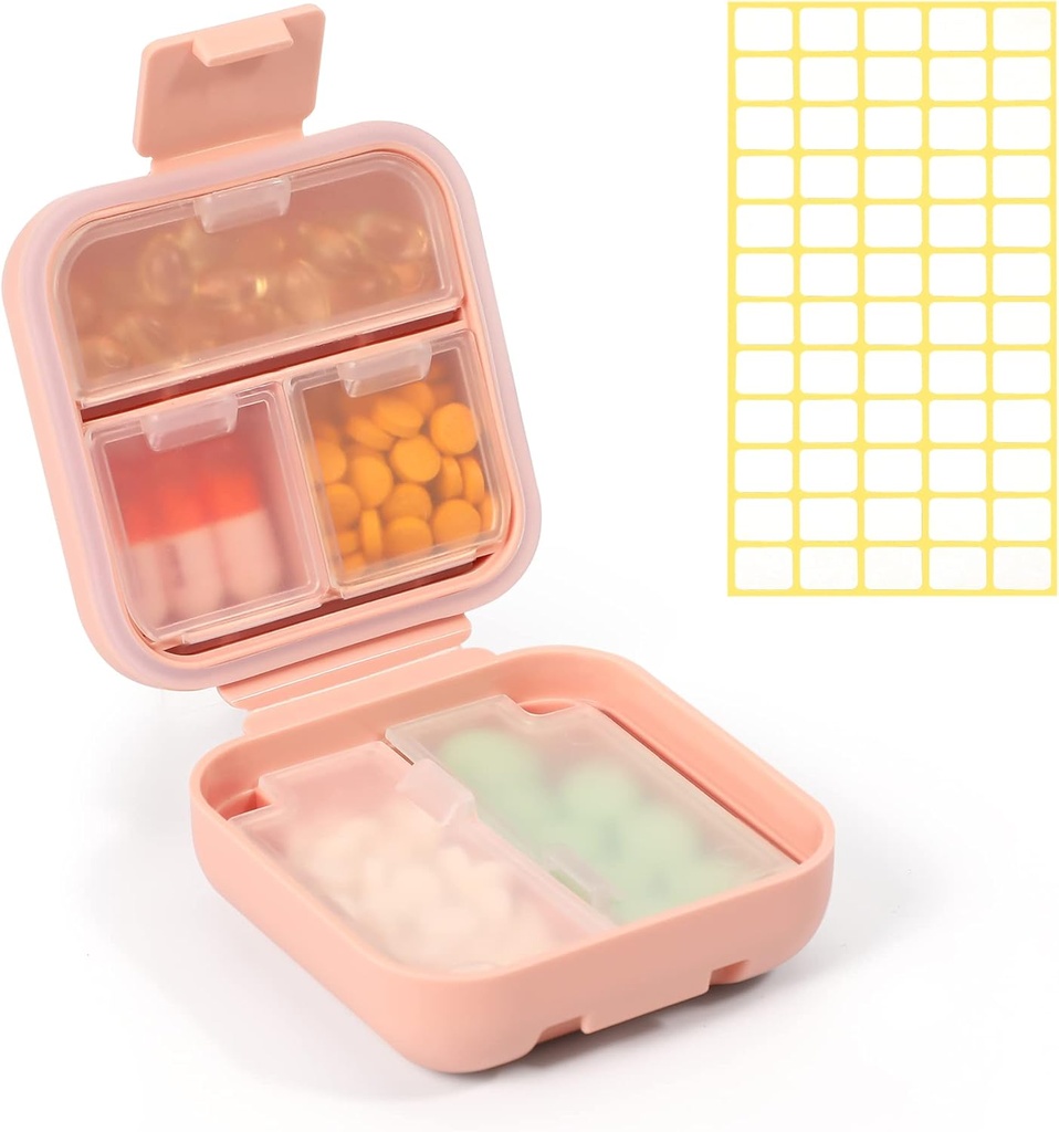 Dynippy Daily Pill Organizer 5 Compartimentos Portáteis Prova de Humidade Pequena Caixa de Pílulas para Bolsa de Bolso Caixa de Pílulas Portátil Medicina Vitamina Suporte de óleo de peixe (Pink)