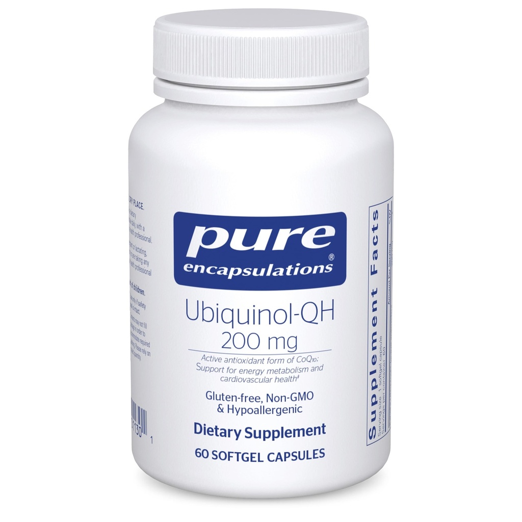 Encapsulamentos Puros Ubiquinol-QH - 200 mg Ubiquinol - Forma Ativa de Coenzima Q10 - Apoio ao Metabolismo do Coração & Energia* - Suplemento Antioxidante - 60 Cápsulas Softgel