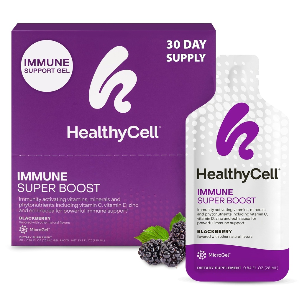Suplemento Líquido Diário Super Boost Imune Imune Imune Supplement para Adultos com Echinacea, Elderberry, Vitamina C, Vitamina D, Cálcio e Zinco - 30 Gel Packs