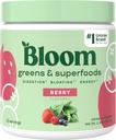 Bloom Nutrition Superfood Greens Pó, Enzimas Digestivas w/Probióticos & Prebióticos, Gut Health, Bloating Alief for Women, Chlorela, 15 SVG (15 Servings (Pacote de 1), Berry)