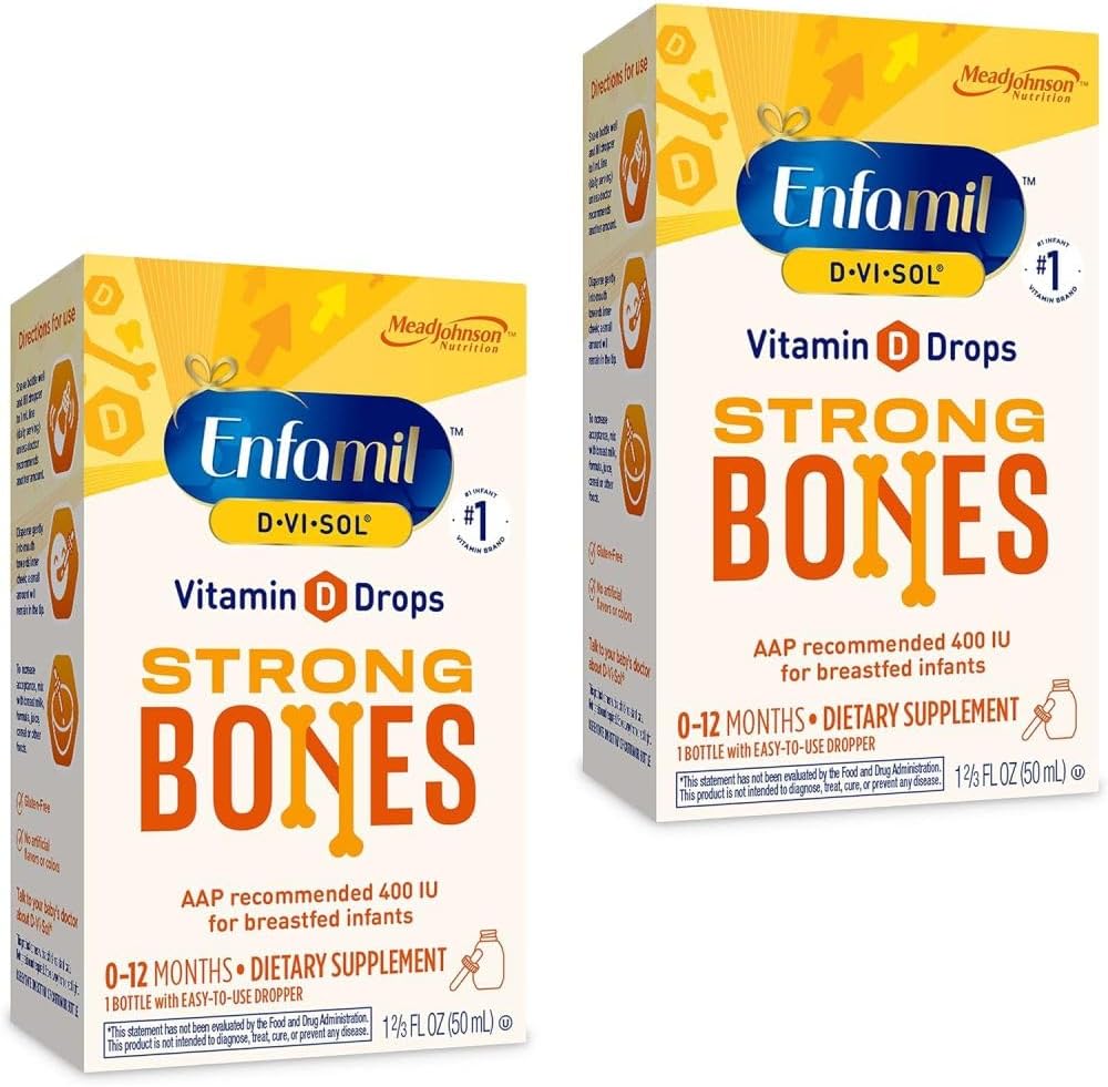 Enfamil bebê vitamina D-Vi-Sol líquido vitamina D gotas, Suporta dentes fortes e desenvolvimento ósseo, 50mL garrafa (Pacote de 2)