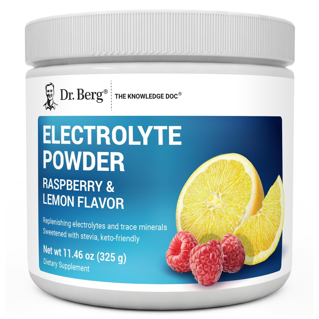 Dr. Berg Zero Sugar Hydration Keto Electrolyte Powder - Melhorado w / 1000 mg de Potássio e Real Rosa Himalaia Sal ( sal de mesa NÃO) - Framboesa e limão sabor Hydration Drink Supplement - 50 Servings