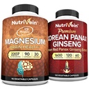 Nutrivein Premium Magnésio L-Threonato & Panax Ginseng Suplemento Pacote: alta absorção Magnésio Treonato e Red Ginseng Suplemento Par para Cérebro, Humor, & Vitalidade