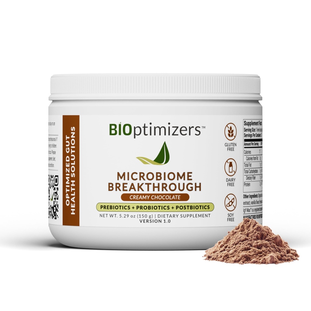 Microbiome Breakthrough Repair Powder - Chocolate Flavor - Tem Lactobacillus Strains, Bone Broth & Collagen - Fonte de L-Glutamina - Gás e Bloating Alívio - melhora a saúde do intestino - 30 Servings - 150g