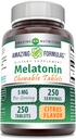 Fórmulas surpreendentes Melatonina Chewable Supplement 5 Mg Per Serving 250 Comprimidos Não-GMO Não-Gluten-Free □ Made in USA (Citrus Flavor)