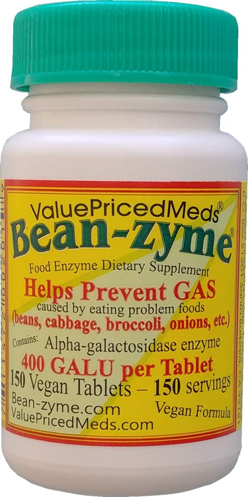 Bean-Zyme gás alívio para adultos força extra (150 ct) é 400 GAUL por comprimido Alpha Galactosidase, Vegan, Custo Menos, Enzima Digestiva Dietary Supplement Natural Food Enzyme