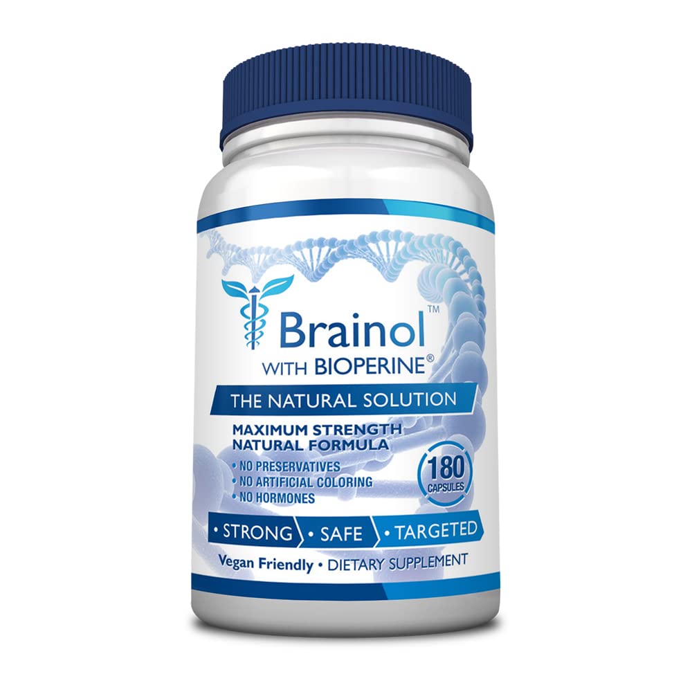Brainol - A escolha mais inteligente para um aumento do cérebro Nootrópico - Melhorar o desempenho mental, foco e clareza - Com DMAE, Huperzine A, BioPerine - Vegan-Amigo - 180 Cápsulas - 3 Mês de Fornecimento