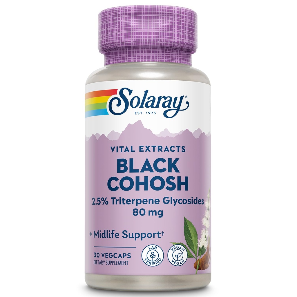 SOLARAY Black Cohosh Root Extract 80 mg Uma diária Womens Health & Menopause Support Supplement