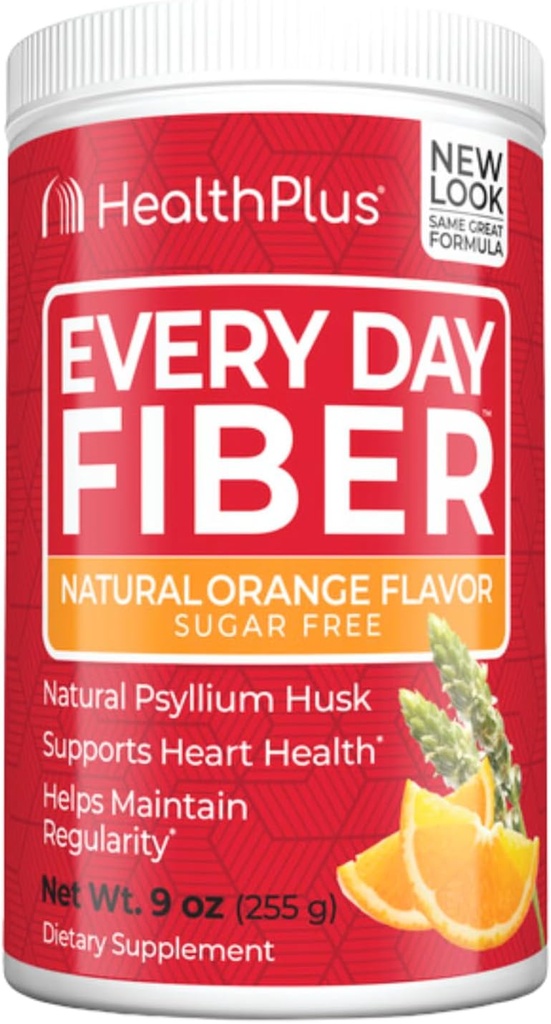 Saúde Além de suporte digestivo de fibra todos os dias , Sem sabores artificiais , Fibra diária para eliminação de toxinas para reduzir o inchaço , Psyllium Husk , sabor laranja , 9 Ounces, 36 Servings.