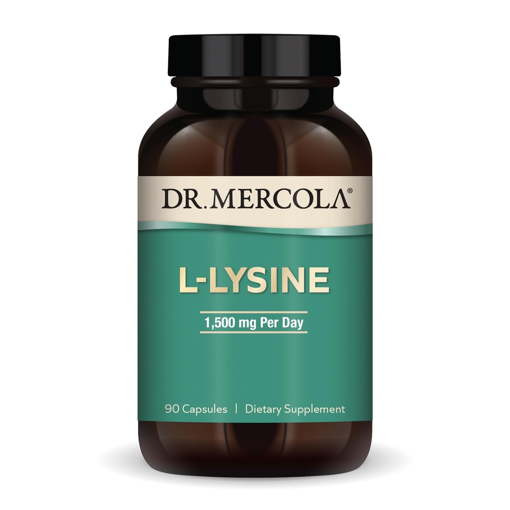 Dr. Mercola L-Lysine, 90 Cápsulas 1500 mg L-Lysine, Não-GMO, Sem glúten, Sem soja