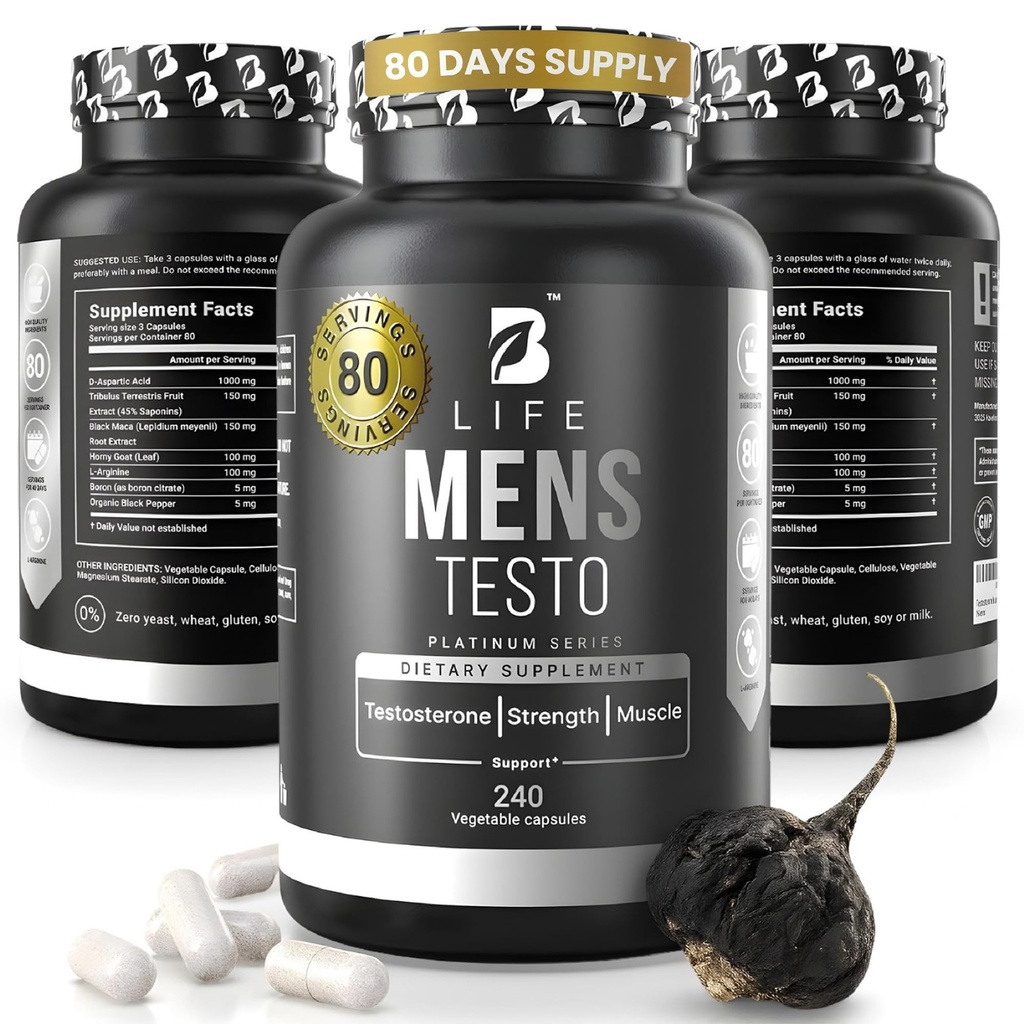 Suplemento de reforço de testosterona para os homens , Boron Suplemento para homens com Tribulus Terrestris, Maca preto, Erva de cabra tesão, L-Arginina , resistência, crescimento muscular e força , 80 Servings