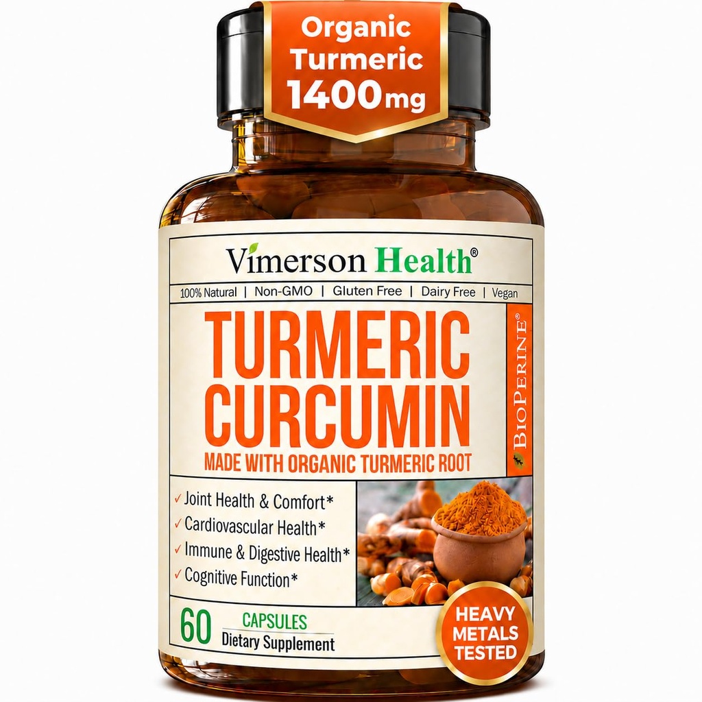Suplemento de Curcumina Turmérica com Extrato de Pimenta Preta - Alta Potencia Turmérica Orgânica 1400mg & 95% Curcuminóides para a Saúde Conjunta & Digestiva - Suplemento de Apoio Conjunto - 60 Cápsulas de Curcuma Vegan
