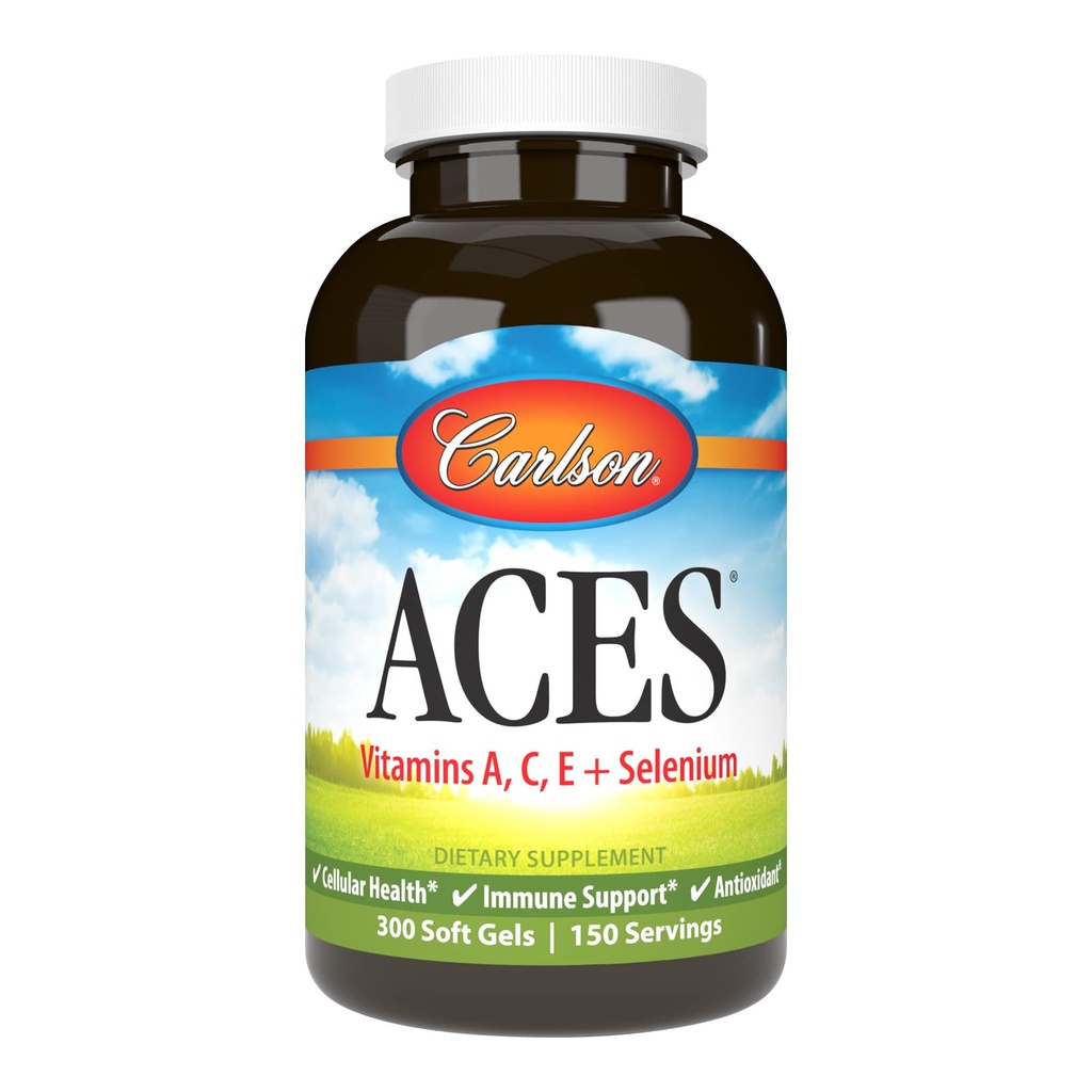 Carlson - ACES, Vitaminas A, C, E + Selênio, Saúde Celular e Suporte Imune, Antioxidante, 300 Softgels