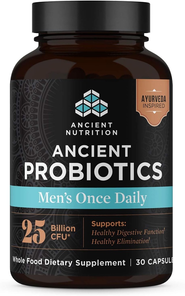 Nutrição antiga Probióticos para homens, Probióticos antigos Homens uma vez diariamente 30ct, apoio digestivo e imunológico, Bloating, gás e alívio da constipação, sem glúten, Superalimentos mistura, 25 bilhões UFCs *