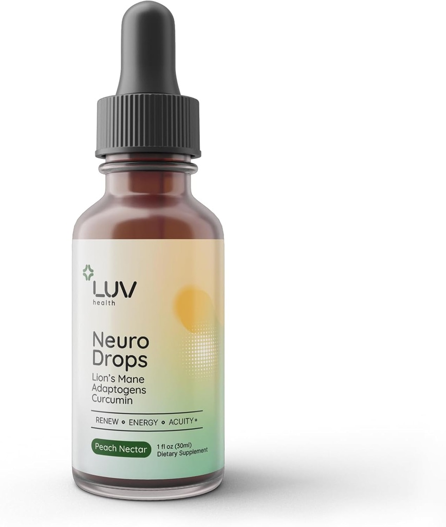 LUV saúde Neuro Drops – Nerve Pain Support & Joint Comfort with Lion’s Mane, Curcumin, Cordyceps & Reishi – Adaptadores orgânicos – Vegan, Não-GMO, Made in USA - 30 Servings
