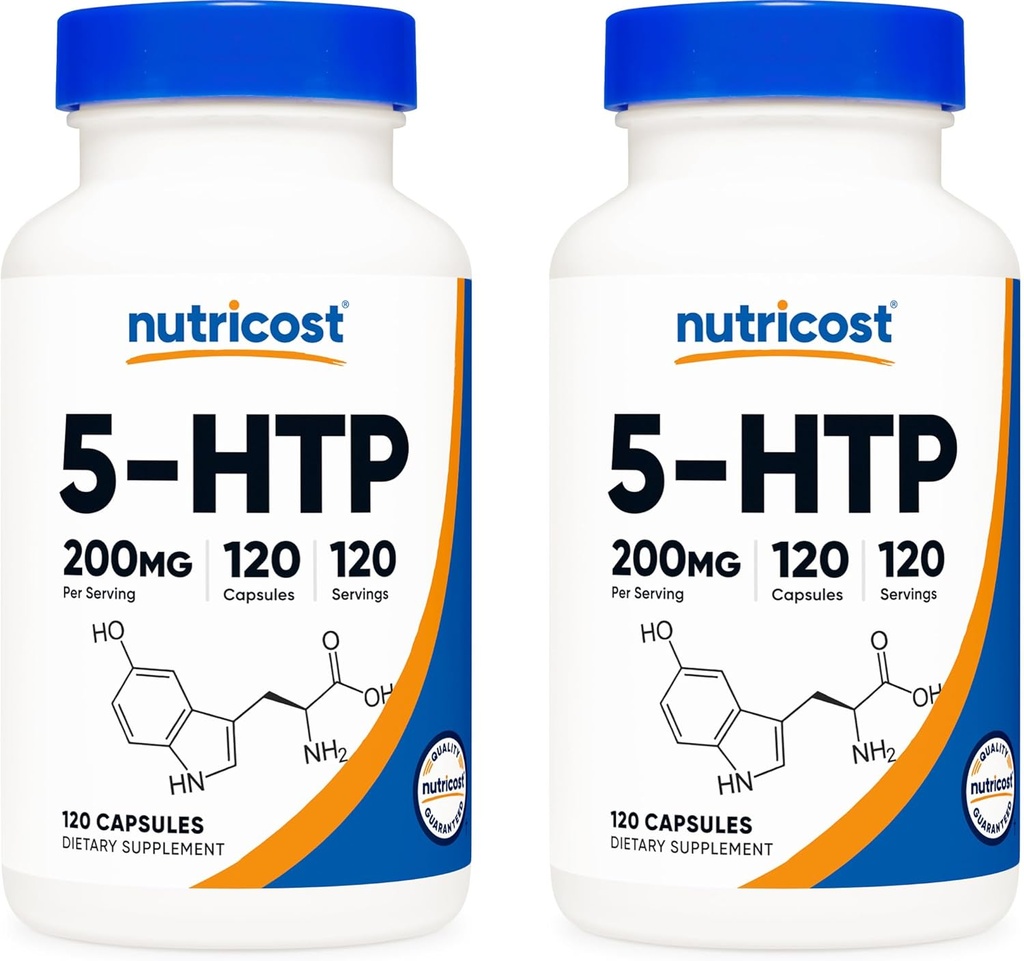 Nutricost 5-HTP 200mg, 120 Cápsulas Vegetarianas (5-Hydroxytryptophan) - Não-GMO & Gluten Free (2 frascos)