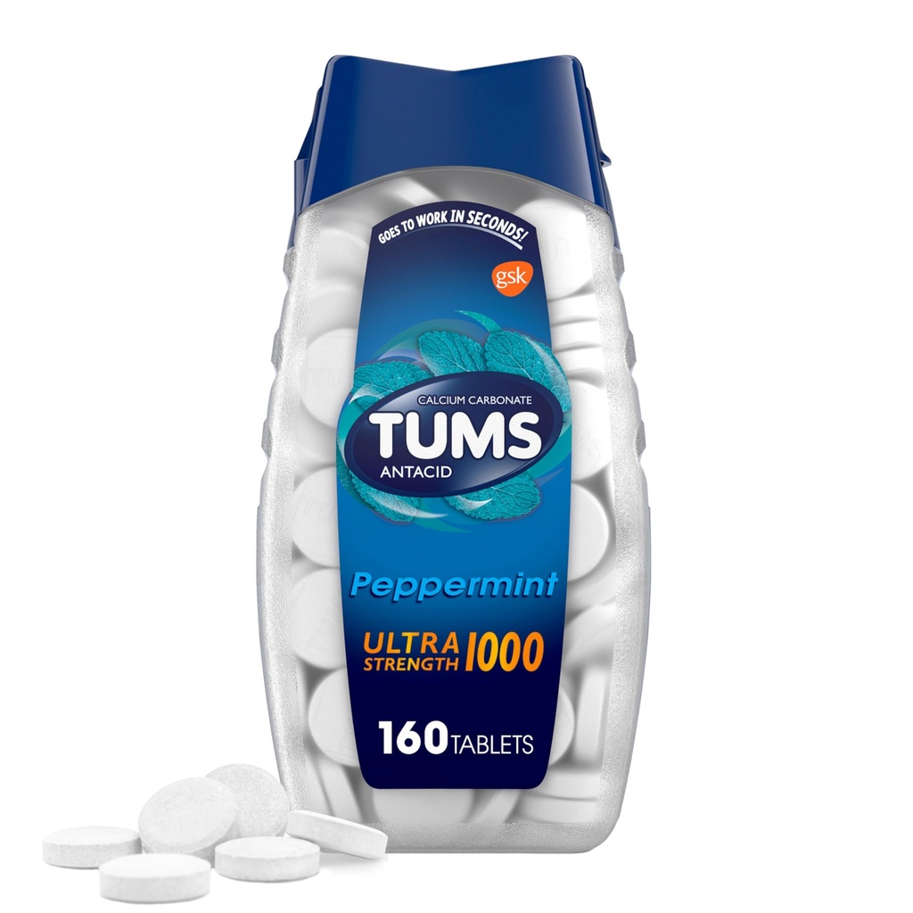TUMS Comprimidos antiácidos mastigáveis de força ultra para alívio da azia, hortelã - 160 contagem