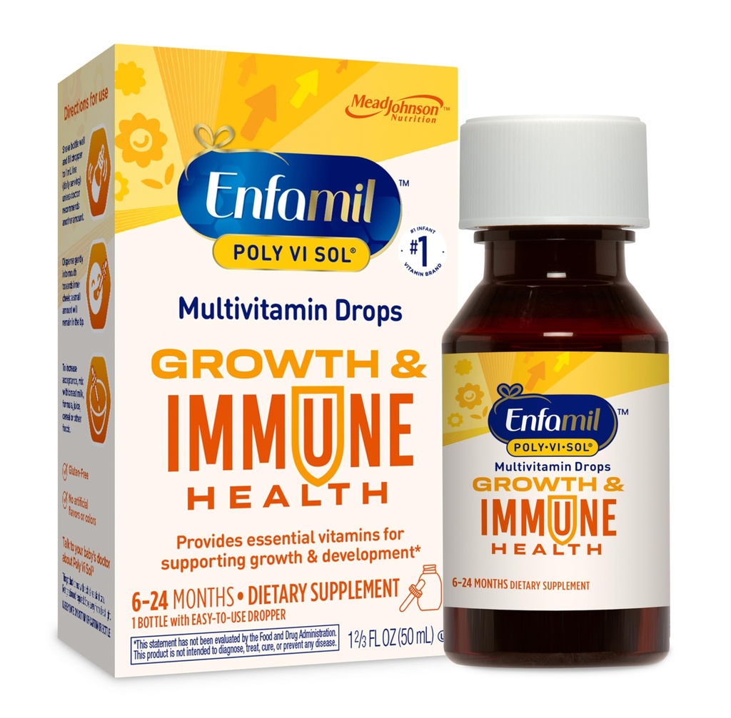 Enfamil Poly-Vi-Sol Liquid Multivitamin Drops, Suporta Crescimento e Saúde Imune*, Frasco de 50mL