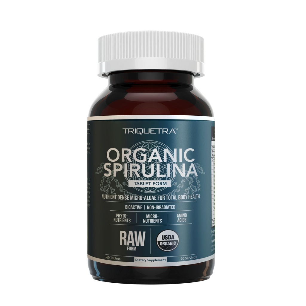 Comprimidos de espirulina orgânica (360 comprimidos) - Feito com parry® espirulina, a melhor espirulina do mundo, maior densidade de nutrientes - Não irradiado, 3 Certificações Orgânicas (90 Servões)