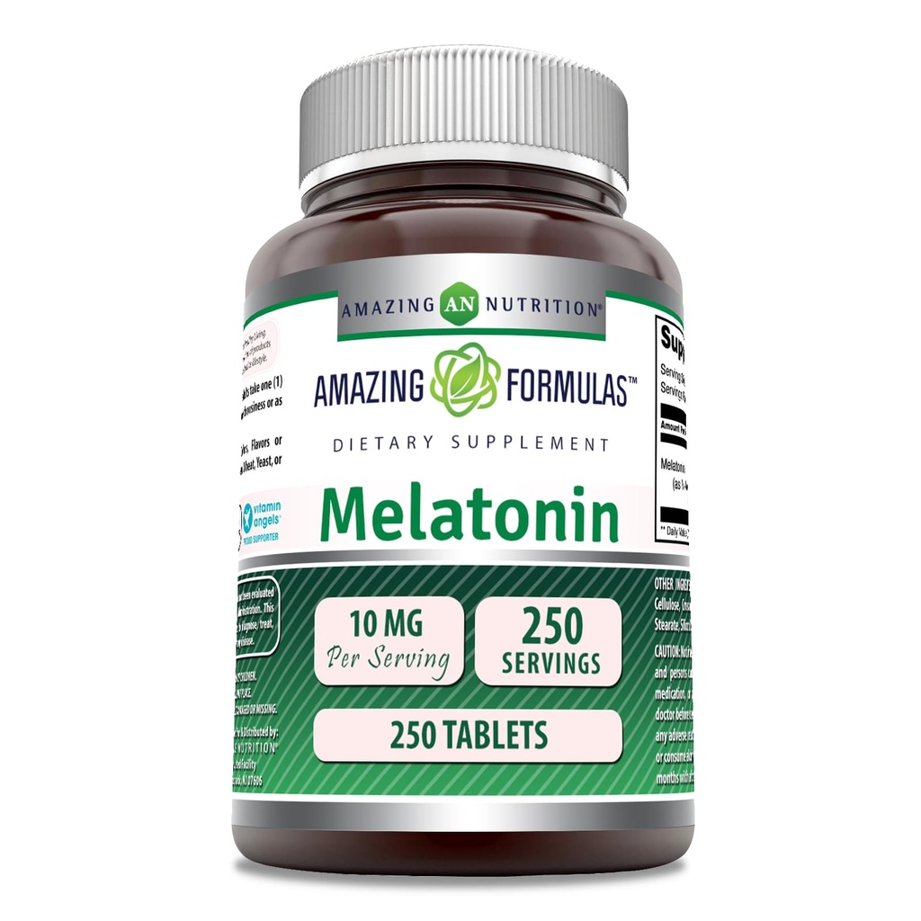 Formulas surpreendentes Suplemento de melatonina 10 Mg por serviço 250 Comprimidos Não OGM Glúten grátis , Made in USA