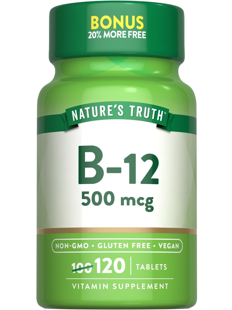 Nature's Truth B12 Vitamina (500 mcg) 120 Comprimidos Vegan, Não-GMO & Suplemento sem glúten