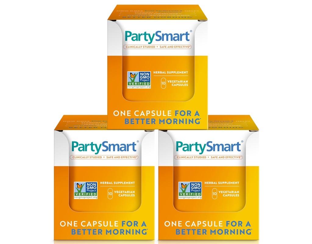 Himalaya PartySmart, 10 Cápsulas individuais - Distribuição de álcool Apoio ao fígado para uma manhã melhor depois de beber - planta baseada, Vegan, Não-GMO, Glúten livre, Clinicamente estudado (Pacote de 3)