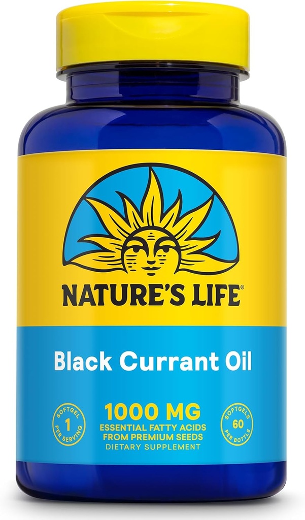 NATURE VIDA Óleo de semente de groselha preta 1000mg - óleo de groselha preta, fonte natural de ácido ômega 6 Gamma Linolênico (GLA) e ácido alfa-linolênico ômega 3 (ALA), 60 dias de garantia, 60 servimentos, 60 Softgels