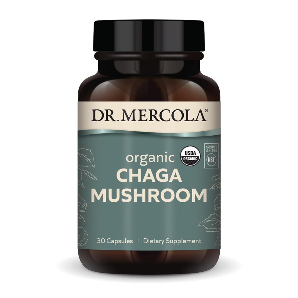 Dr. Mercola Organic Chaga Mushroom, 30 Servings (30 comprimidos), Suplemento dietético, Suporta Função Imunitária Saudável, Não-GMO, Certificado USDA Organic, NSF Índice Certificado