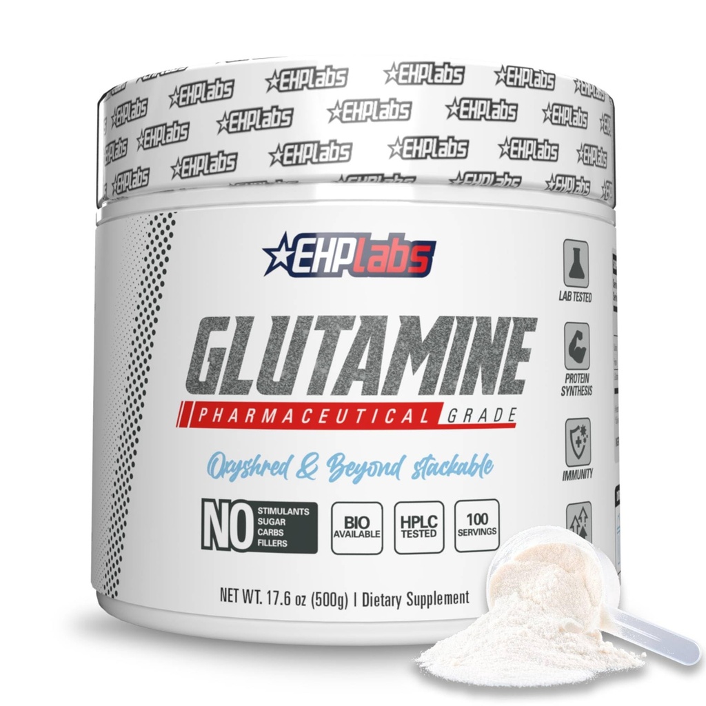 EHP Labs L Glutamina em pó Aminoácidos - L-Glutamina, Recuperação de exercício, Saúde Imune & Gut Saúde Suporte (500g) - 100 Servings