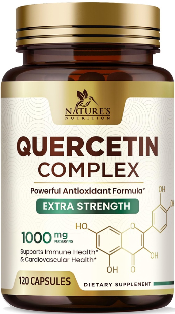 Quercetin Supplement 1000mg - Suporte Natural, Baseado em Plantas para Alterações Imunes, Celulares, Respiratórias e Sazonais - Concentração Extra Quercetina Dihidratado de Sophora Japonica - 120 Cápsulas Veggie