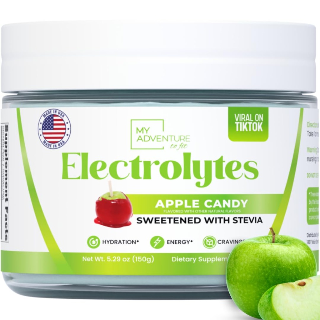 Zero Sugar - Apple Candy Eletrolytes Pó - Hidratação Refrescante - Cafeína Energia Livre com Todos os Ingredientes Naturais - Vegan, Keto, e Paleo - Sugar Free Eletrolytes Drink Mix - com 30 Servings