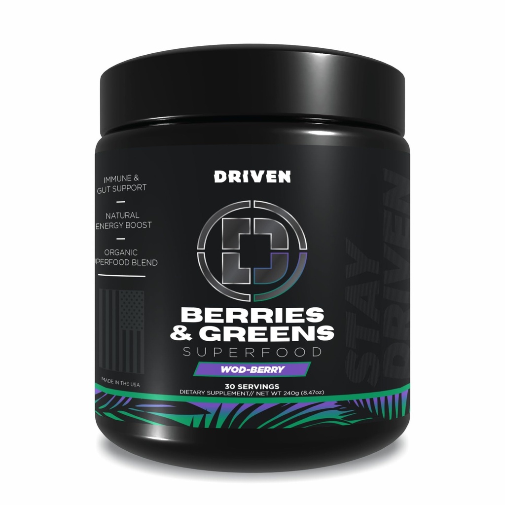 Conduzido B&G Berries & Greens Superfood Powder, 30 Servings - Fórmula orgânica baseada em plantas com Probióticos & Enzimas Digestivas - Suporta Recuperação, Digestão Saudável e Função Imune