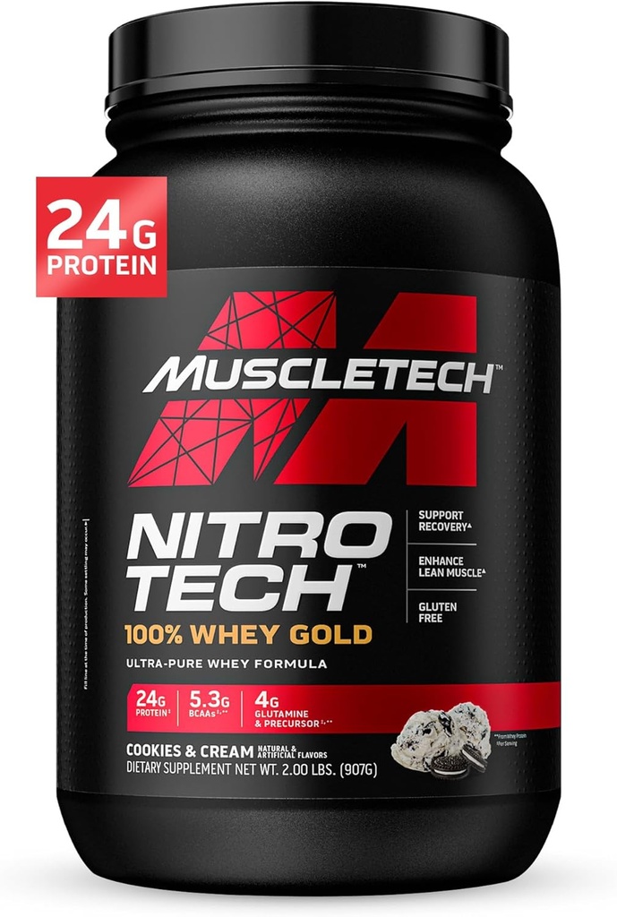 MuscleTech Whey Protein Powder , Nitro-Tech Whey Gold Protein Powder , Whey Protein Isolate Smoothie Mix , Protein Powder for Women & Men , Cookies e Creme, 2 lb (28 Servings) - pacote pode variar