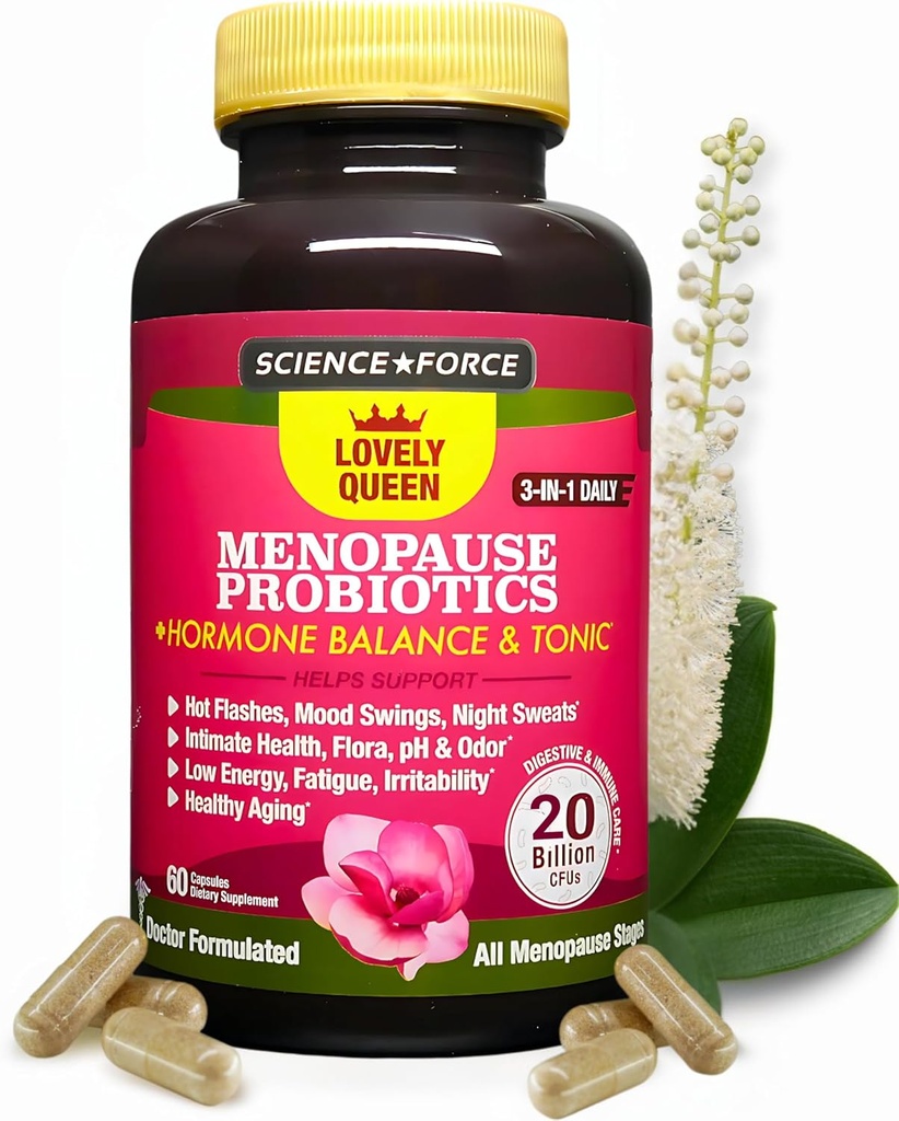 Lovely Menopause Supplement + Equilíbrio de Hormônios + Gestão de Peso, Flashes Quentes, Mood Swings, Saúde Vaginal & Secura