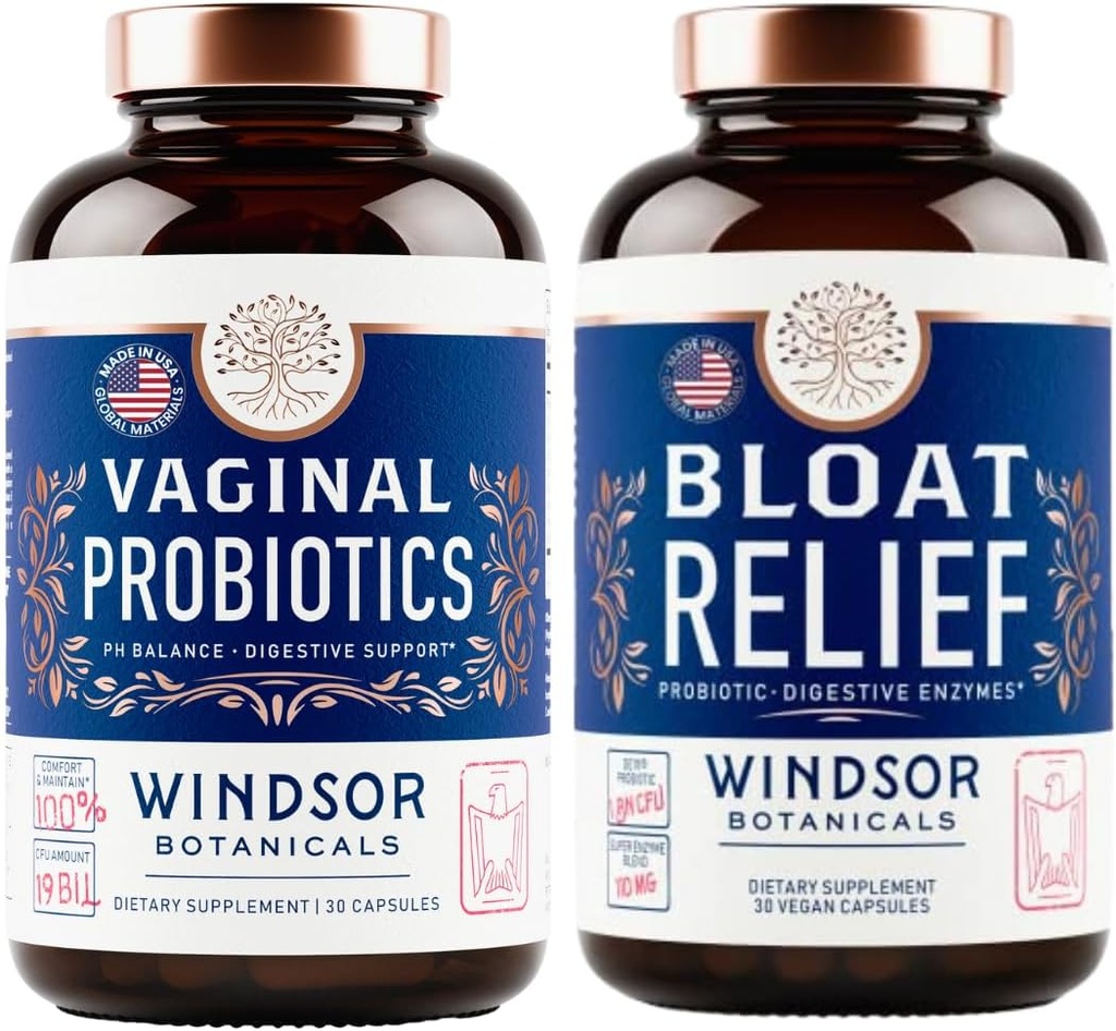 BOTÂNICAS Bloat Alívio Probiótico com Enzimas e Probióticos Vaginais - Conjunto de Saúde Digestivo e Vaginal