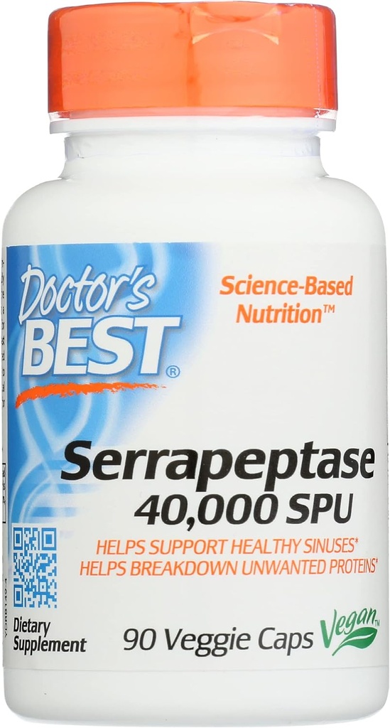 Médicos Melhor Serrapeptase 40,000 SPU, Não-GMO, Vegan, 90 Veggie Cápsula (Pacote de 1)
