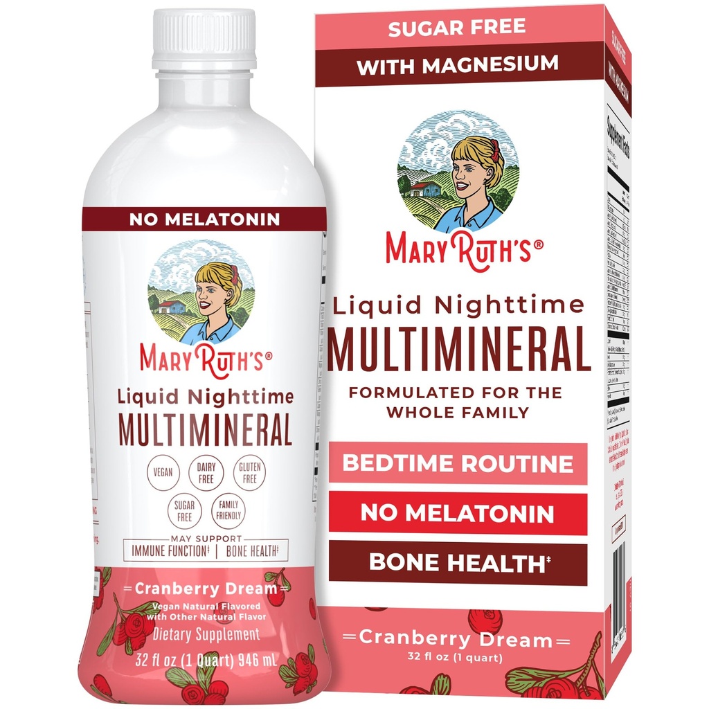 MaryRuth Orgânicos Líquidos Durante a noite Multimineral     , Sem Melatonina , Rotina de hora de dormir , Magnésio Citrato , Cálcio , Zinco , Vitamina D3 , Disponível em 4 sabores , Vegan