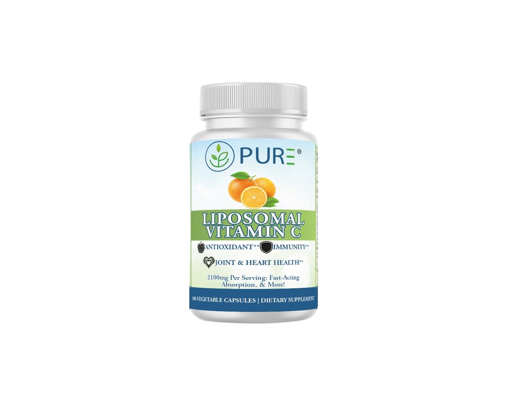 Cápsulas de vitamina C lipossomal PURE, 2100mg, Lecitina de girassol, 180 Cápsulas, Fonte de 60 dias, Suplemento de Bem-Estar Premium