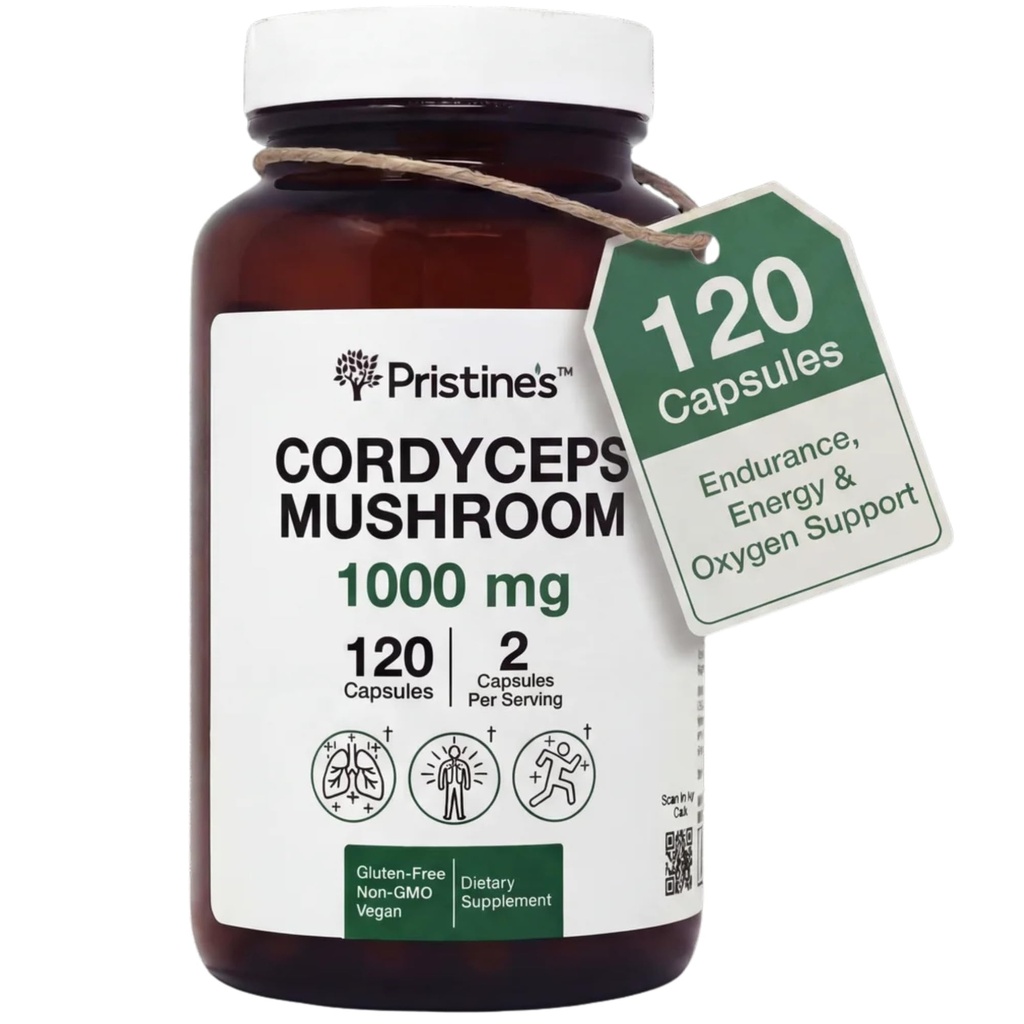 Cápsulas de Cogumelo de Cordyceps - Fonte de 60 dias 1000 MG - Desempenho Atlético, Endurance & Immunity Adaptogen Supplement - Antienvelhecimento Suporte Antioxidante