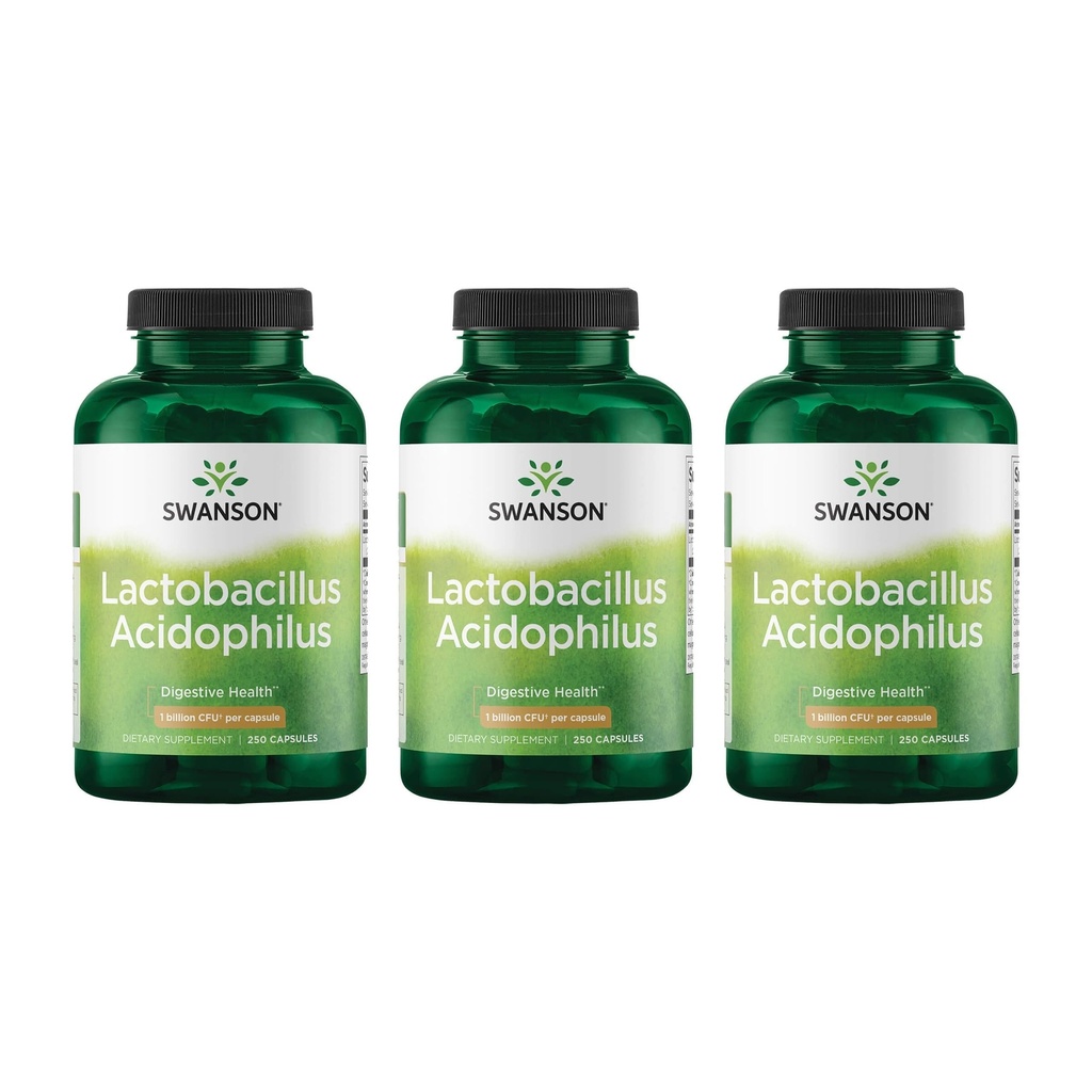 Swanson Lactobacillus Acidophilus - Suplemento Probiótico Suportando Saúde Digestiva com 1 bilhão de UFC por cápsula - Promove Saúde Bowel e GI Tract - (250 Cápsulas) 3 Embalagem