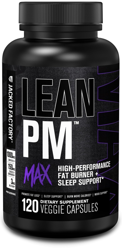 Jacked Factory Lean PM Max - perda de peso de alta performance, suporte ao sono, queimador de gordura, & suppressor de apetite para homens e mulheres w/Melatonina, magnésio, carnipura, & Ashwagandha - 120 pílulas diet
