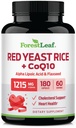 ForestLeaf Red Yeast Rice with CoQ10 Supplement - 1215mg Extra Strength Red Yeast Rice Cápsulas com ácido alfa-lipóico e linhaça orgânica, Citrinina Grátis - 180 Cápsulas