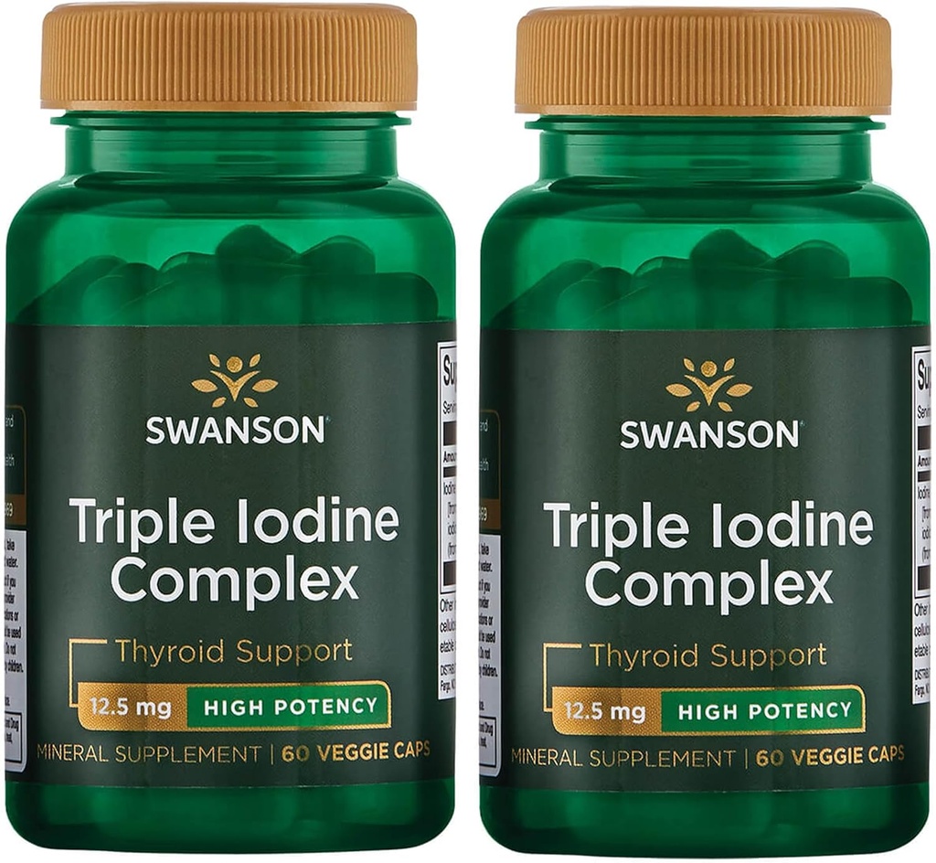 Swanson triplo iodo complexo-natural suplemento para vital Thyroid apoio-promove função metabólica, aumento da produção de células sanguíneas vermelhas, e saúde do coração-(60 cápsulas vegetativas, 12,5mg cada) 2 pacote