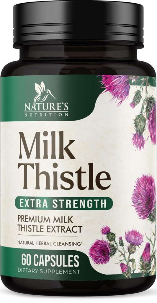 Milk Thistle Extract 1000mg - Fígado Cleanse Detox & Repair Formula com extrato de dente-de-leão - Suplemento de ervas - Leite da natureza Thistle w/Silymarin Marianum, Suporta saúde do fígado - 60 Cápsulas