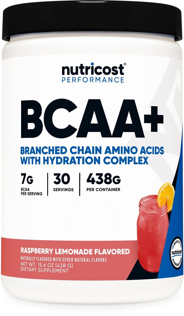 Nutricost BCAA + Hydration Powder (Limonada de framboesa) 30 Servings - Branched Chain Amino Acids with Hydration Complex - Gluten-Free, Non-GMO